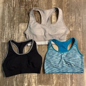 Stylish Racerback Sports Bra Trio - Black, Gray, Blue